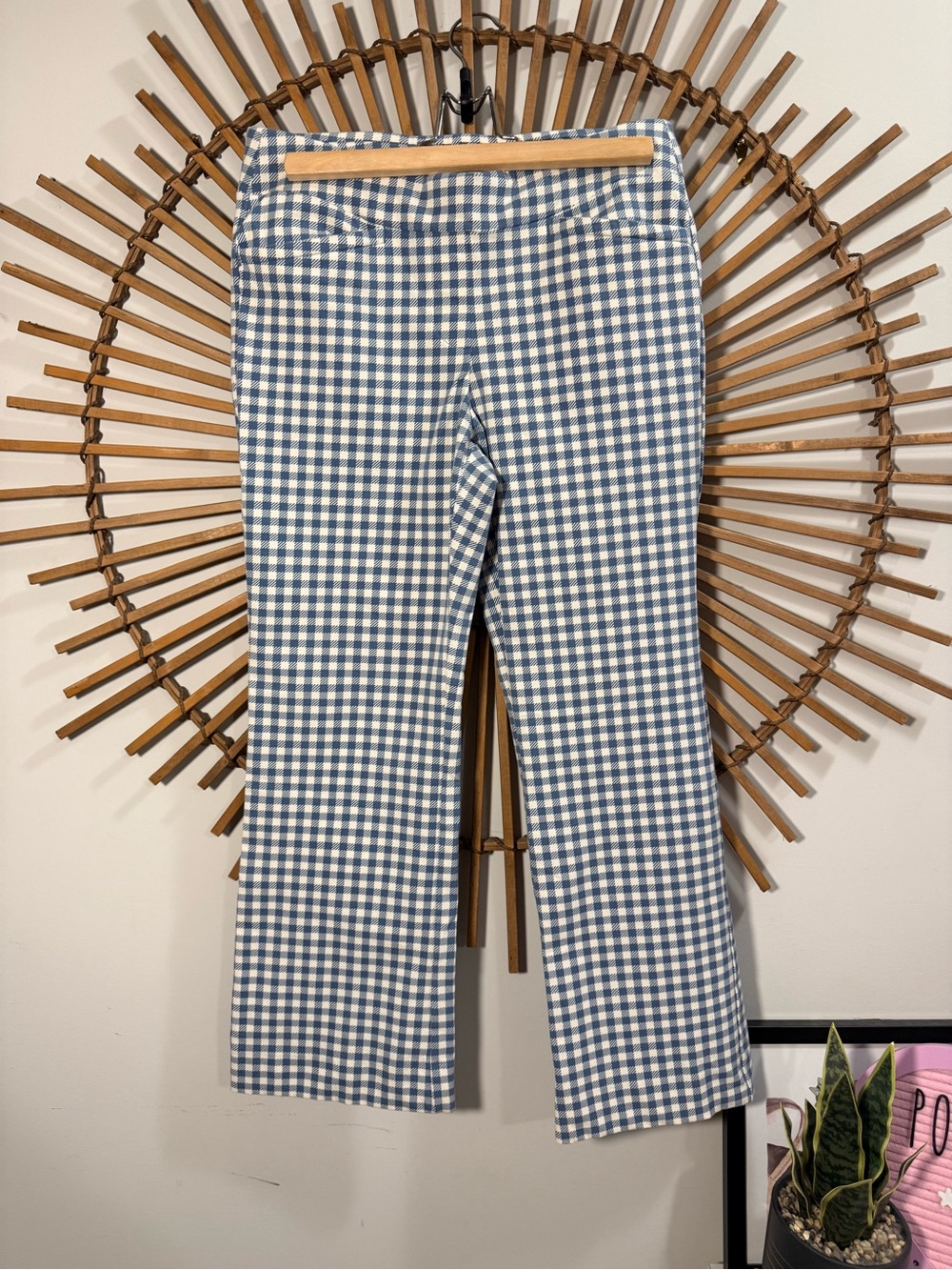 Spartina 449 Maren Kick Flare Pull On Pants in Bluestone Gingham Preppy Classic - Picture 4 of 13